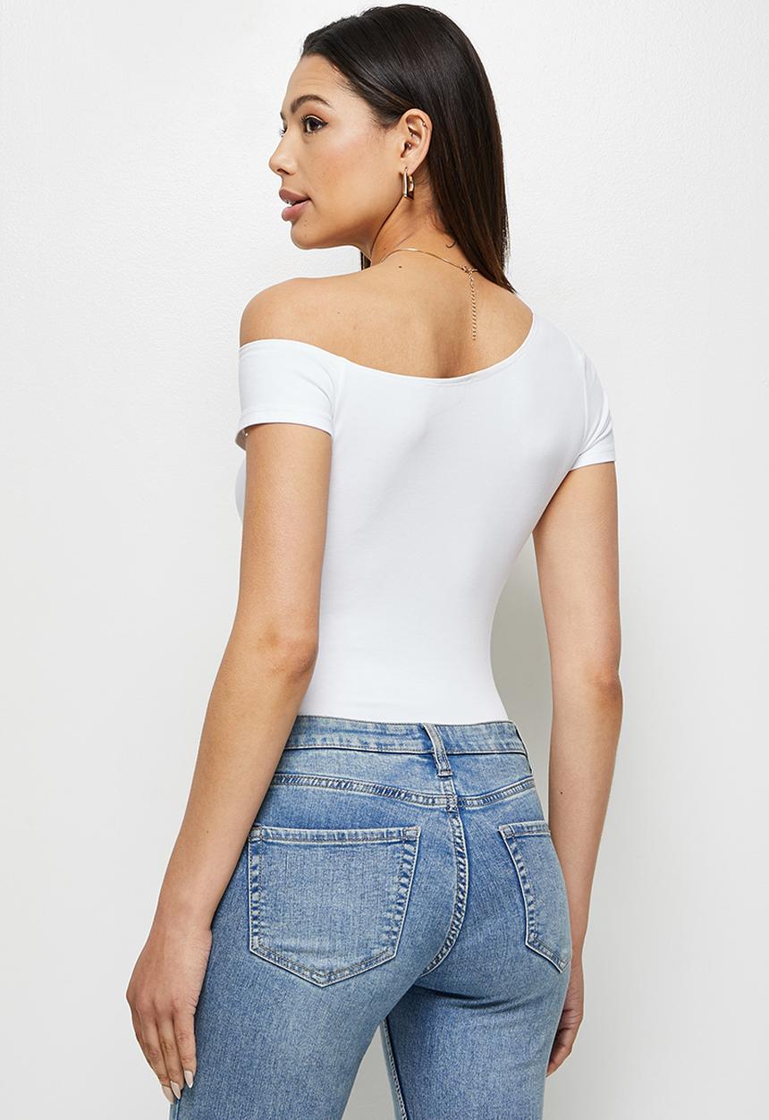MILLA - Short sleeve asymmetric bodysuit - white 