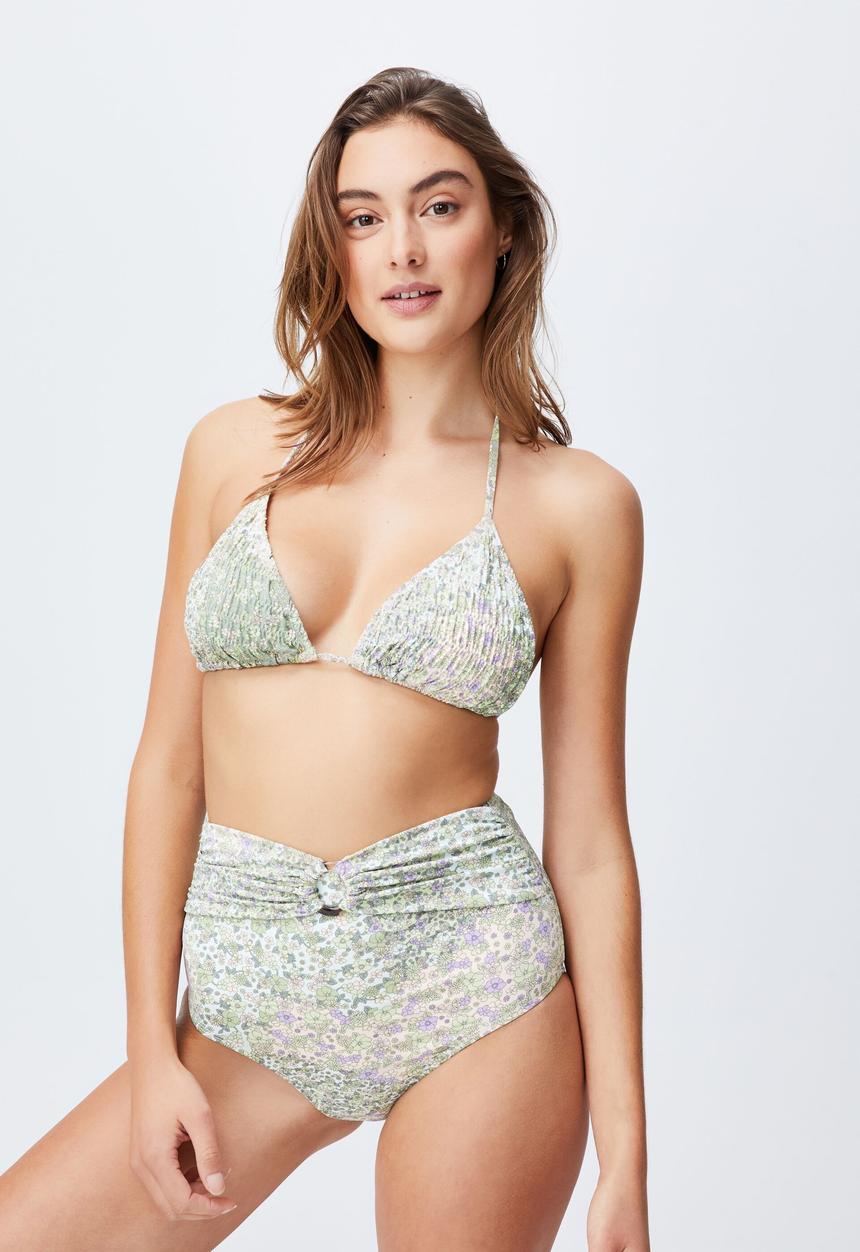 Cotton On - Belted boyshort swim bikini bottom - patchwork ditsy green