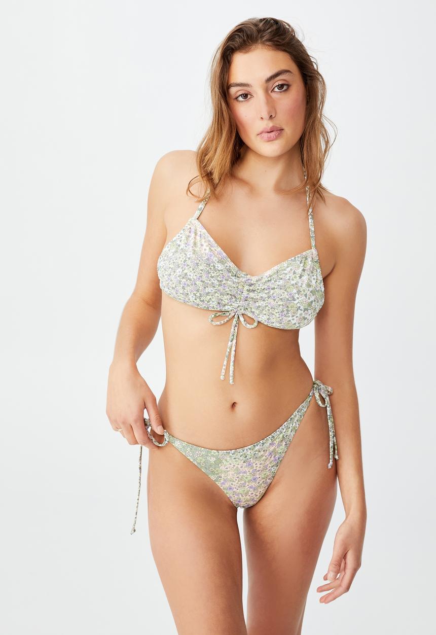 Cotton On - Tie side hipster cheeky bikini bottom - patchwork ditsy green