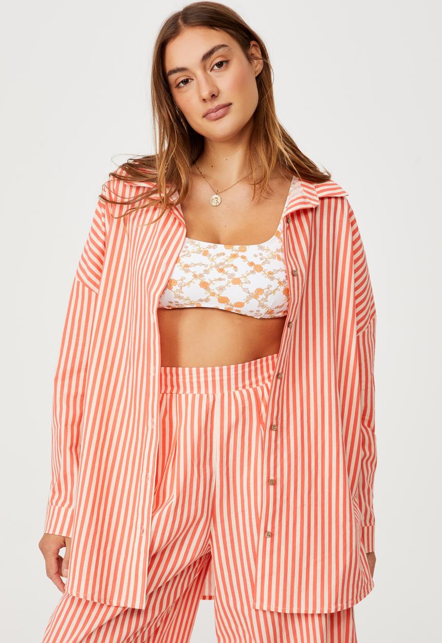 Cotton On - Swing beach shirt - pomegranate/sandcastle stripe