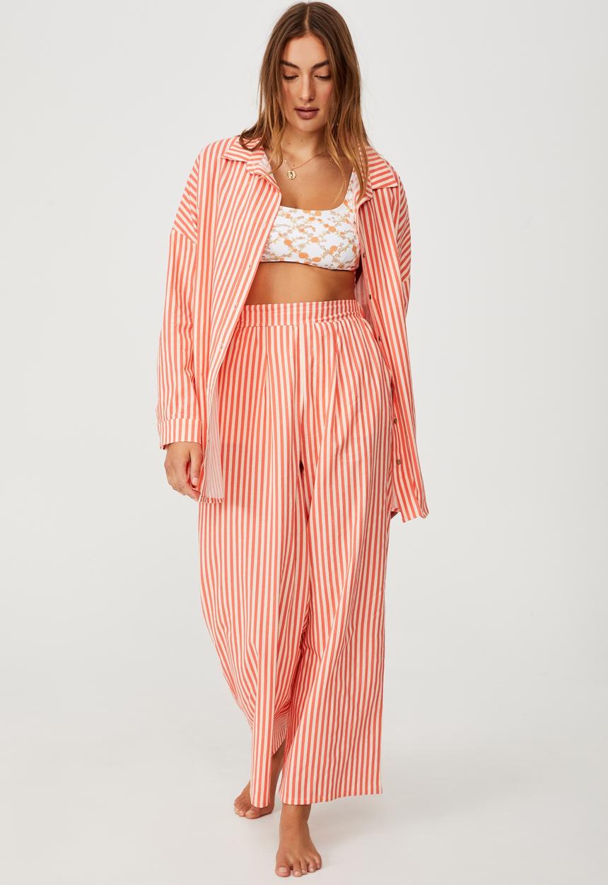 Cotton On - Swing beach shirt - pomegranate/sandcastle stripe