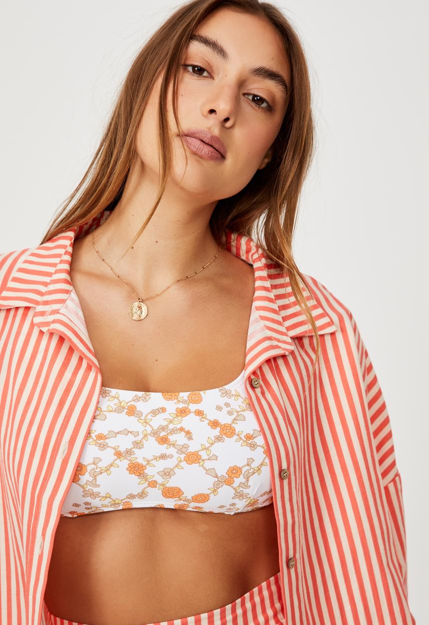 Cotton On - Swing beach shirt - pomegranate/sandcastle stripe