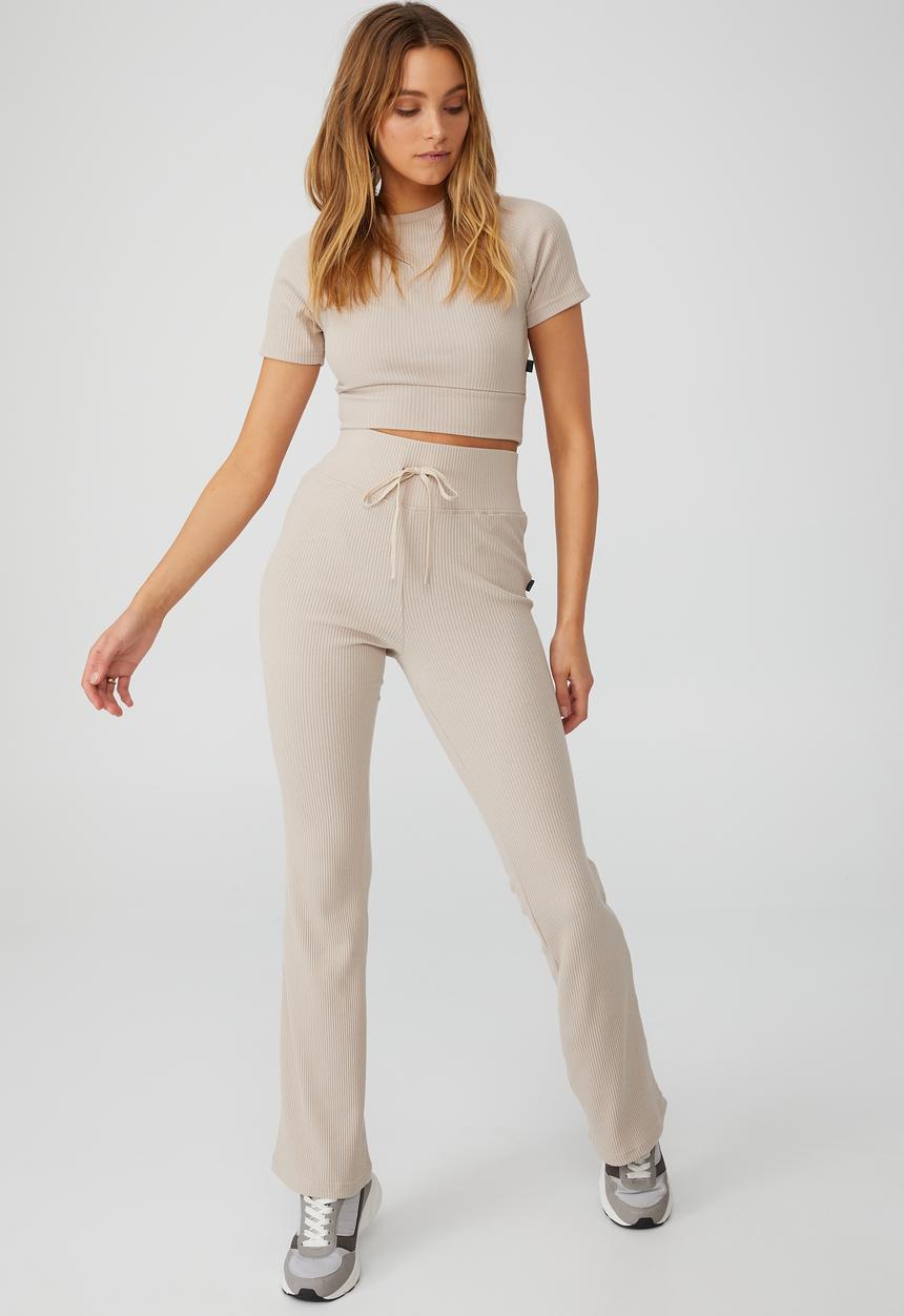Cotton On - Lifestyle rib flare pant - natural