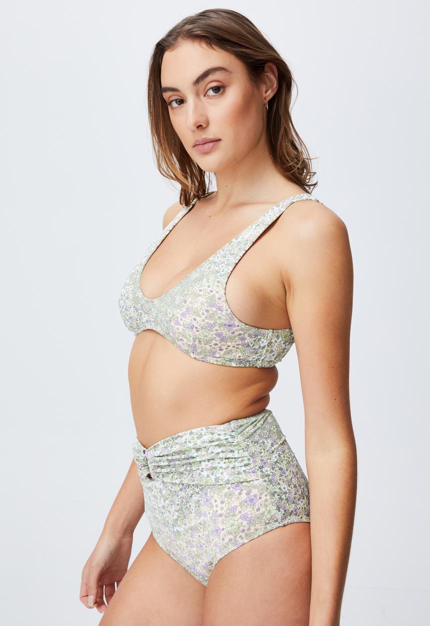 Cotton On - Super scoop crop bikini top - patchwork ditsy green