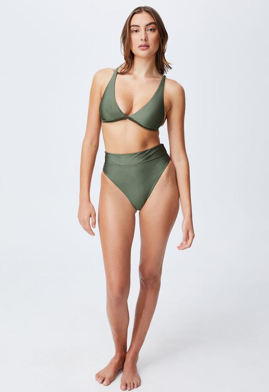 Cotton On - Highwaisted cheeky bikini bottom - warm khaki shimmer