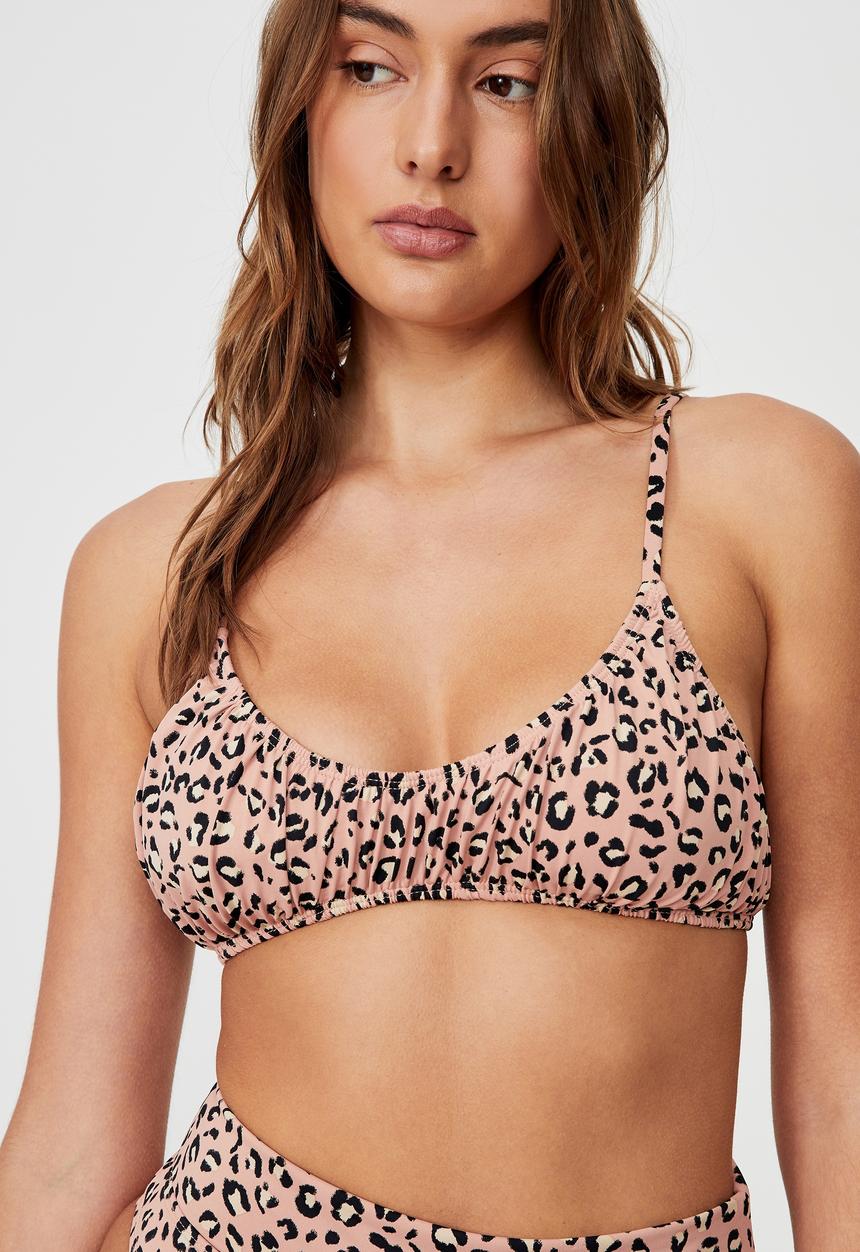 Cotton On - Gathered scoop crop bikini top - leopard wave