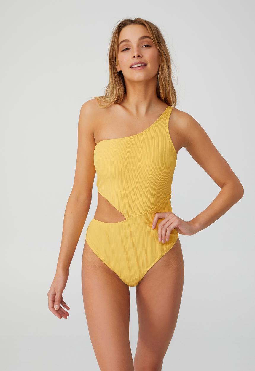 Cotton On - One shoulder one piece brazilian pointelle - goldfinch 