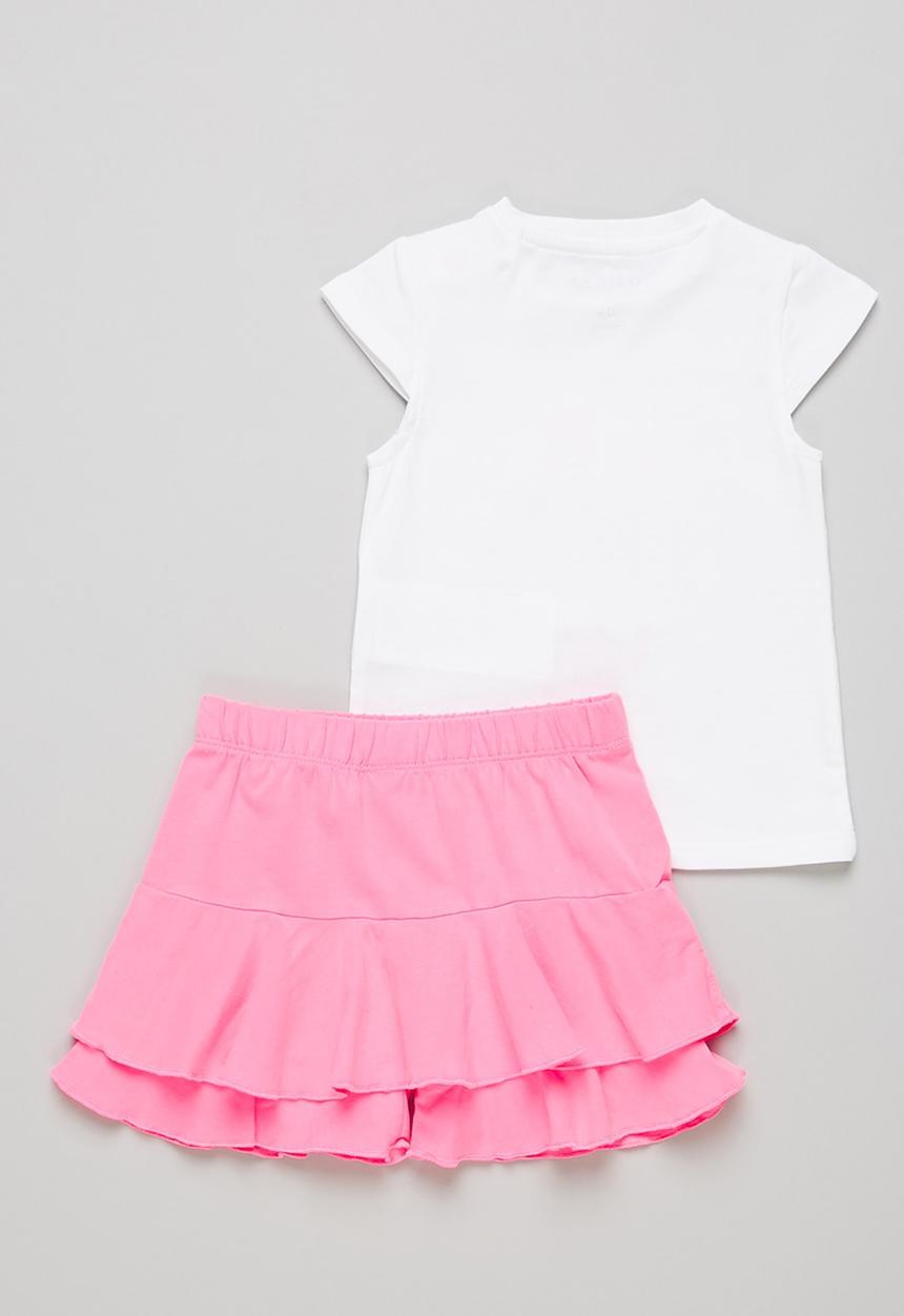 GUESS - T-shirt & ruffle shorts set - white & pink 