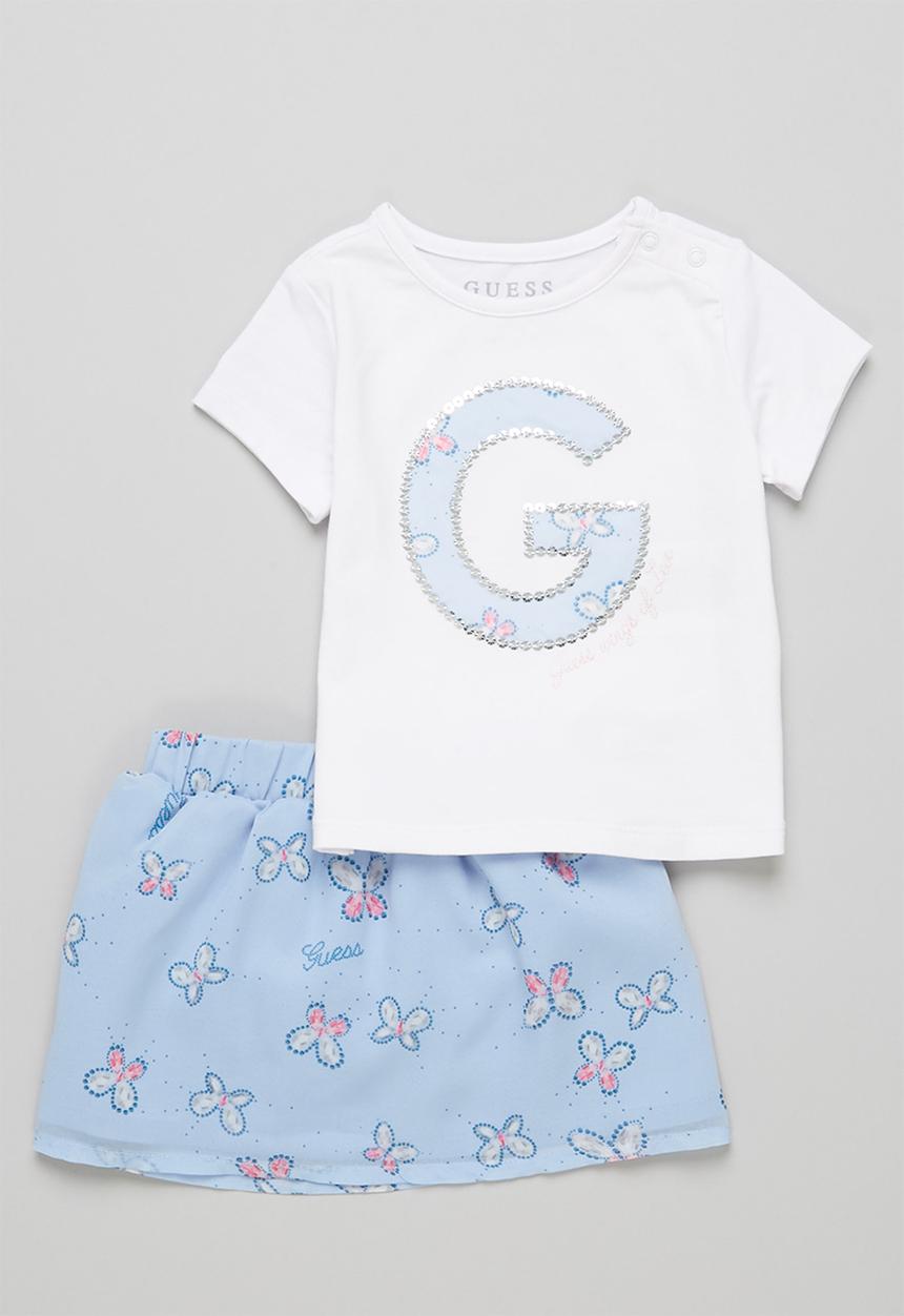 GUESS - T-shirt & butterfly skirt set - white & blue