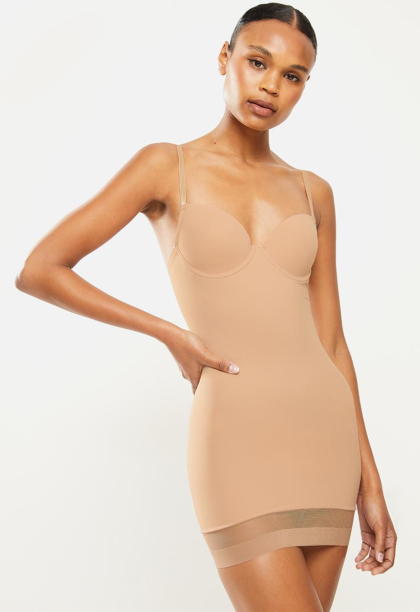 Niptuck Shapewear - Full dress, with built-in bra mesh bottom compression - beige