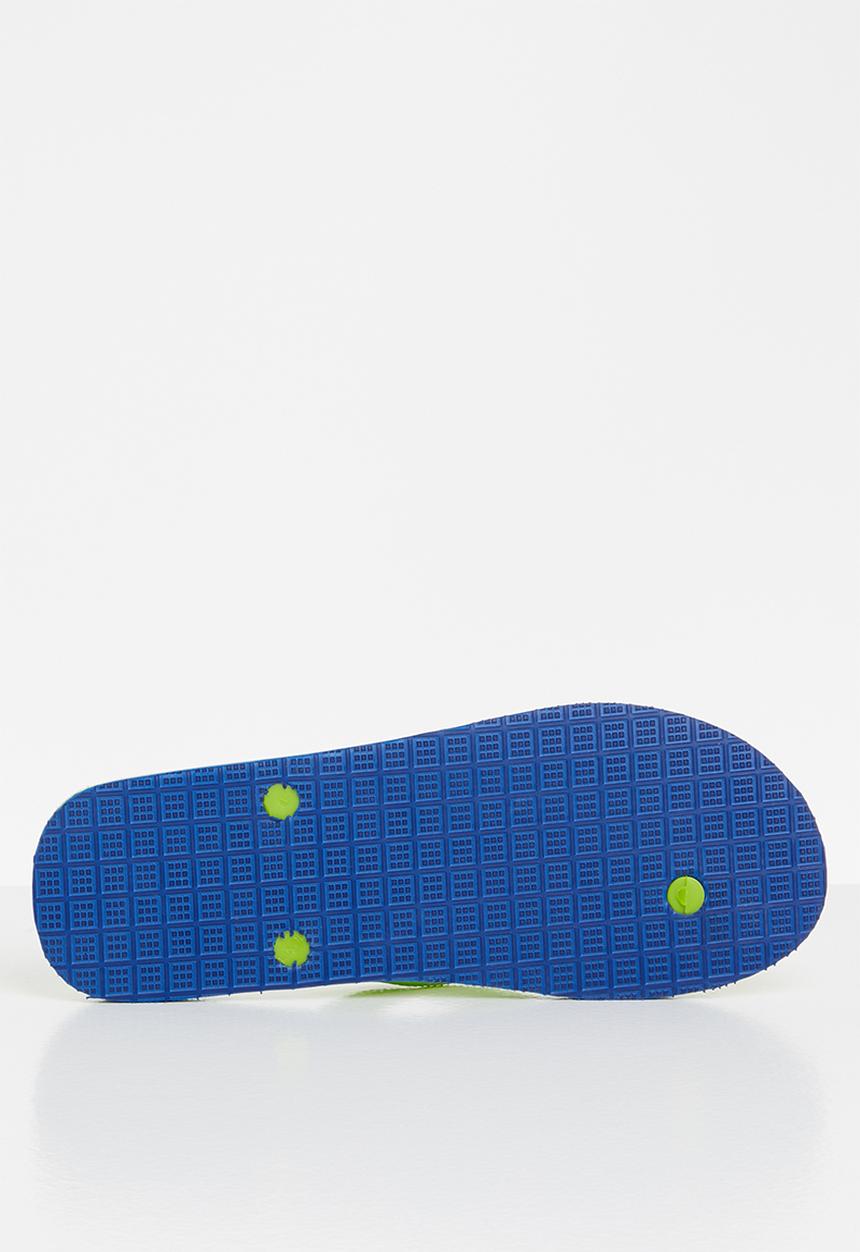 Aca Joe - Mens aca joe printed slip slops - lime & blue