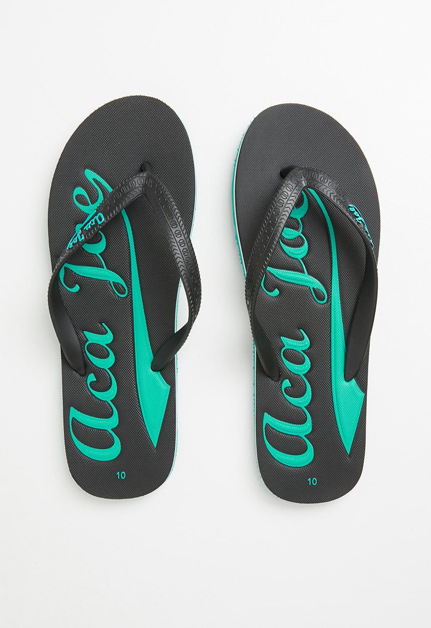 Aca Joe - Mens aca joe printed slip slops - black & green