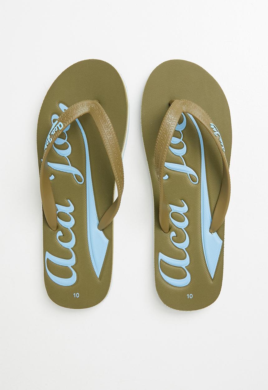 Aca Joe - Mens aca joe printed slip slops - brown & blue