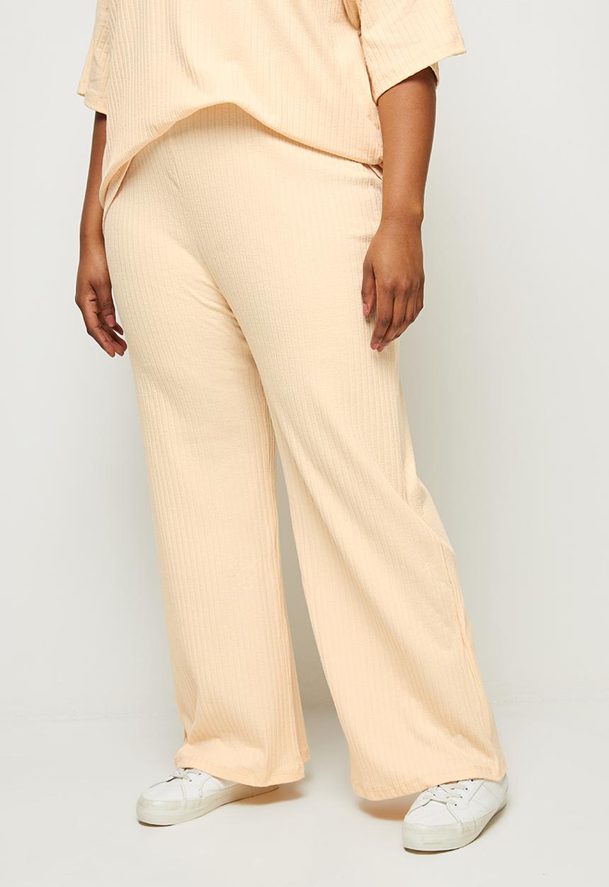 edit Plus - High waist rib wide leg - stone