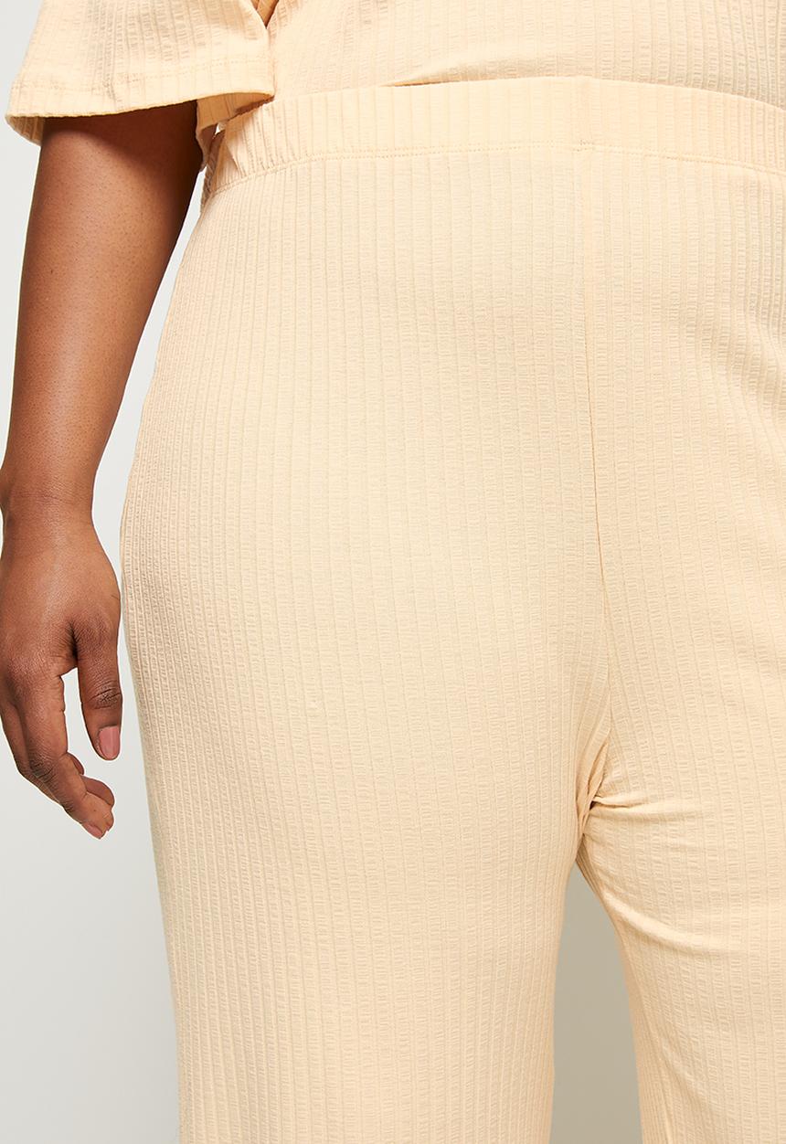 edit Plus - High waist rib wide leg - stone