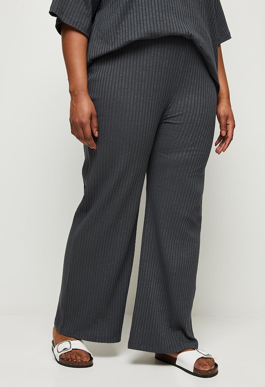 edit Plus - High waist rib wide leg - charcoal