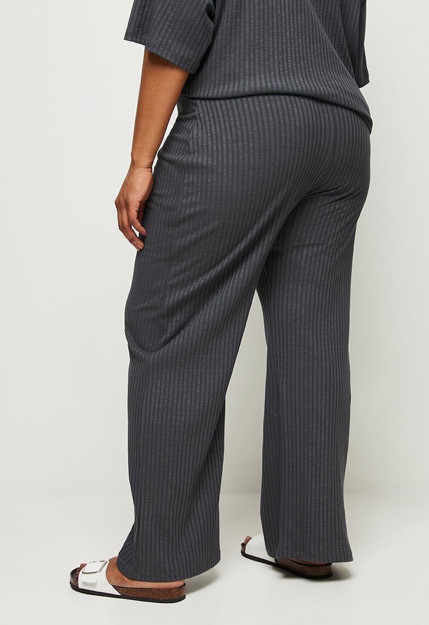 edit Plus - High waist rib wide leg - charcoal