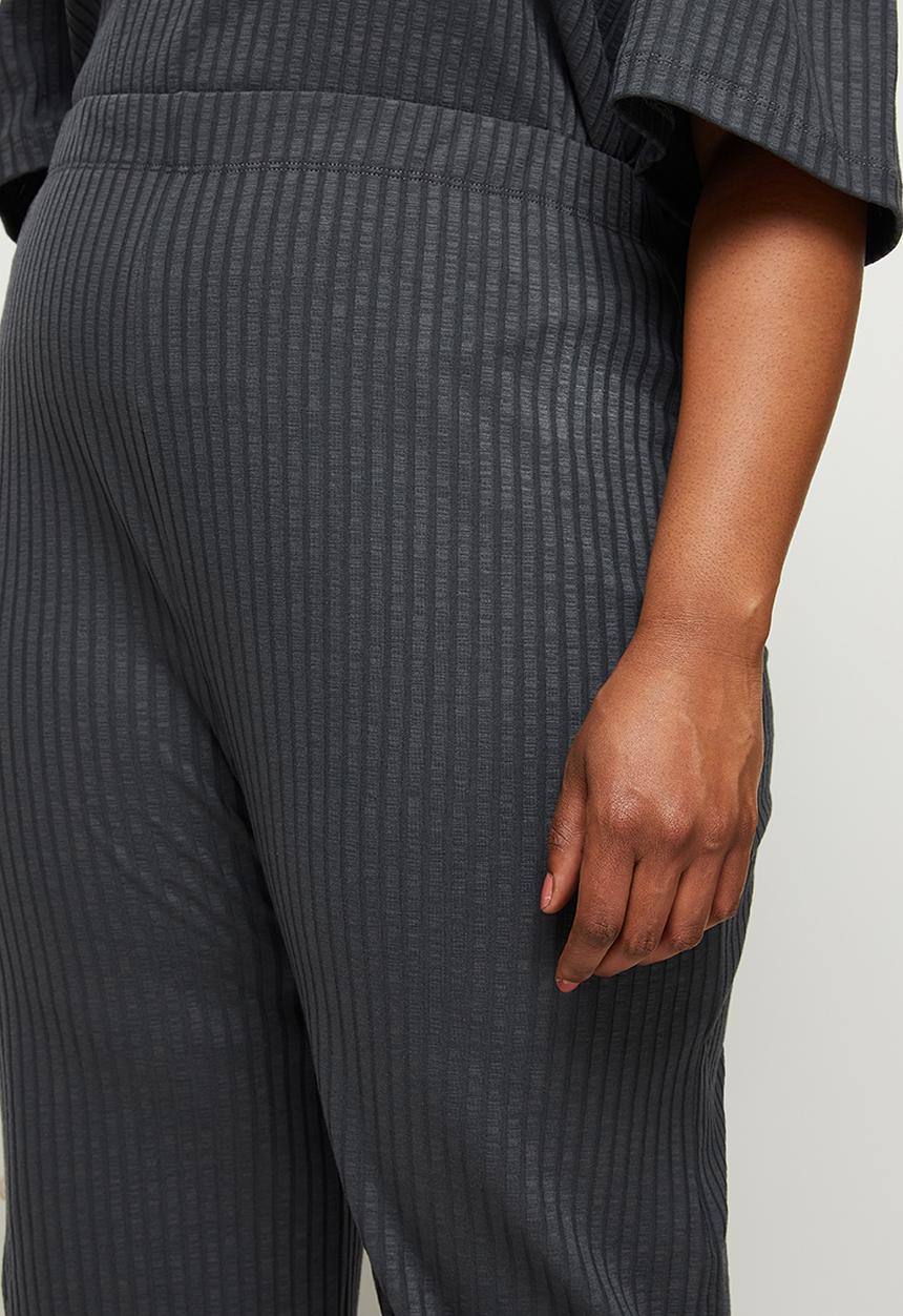 edit Plus - High waist rib wide leg - charcoal
