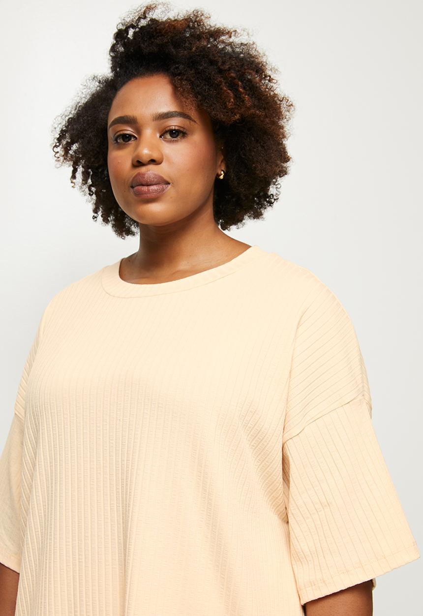 edit Plus - Wide neck crew rib tee - stone