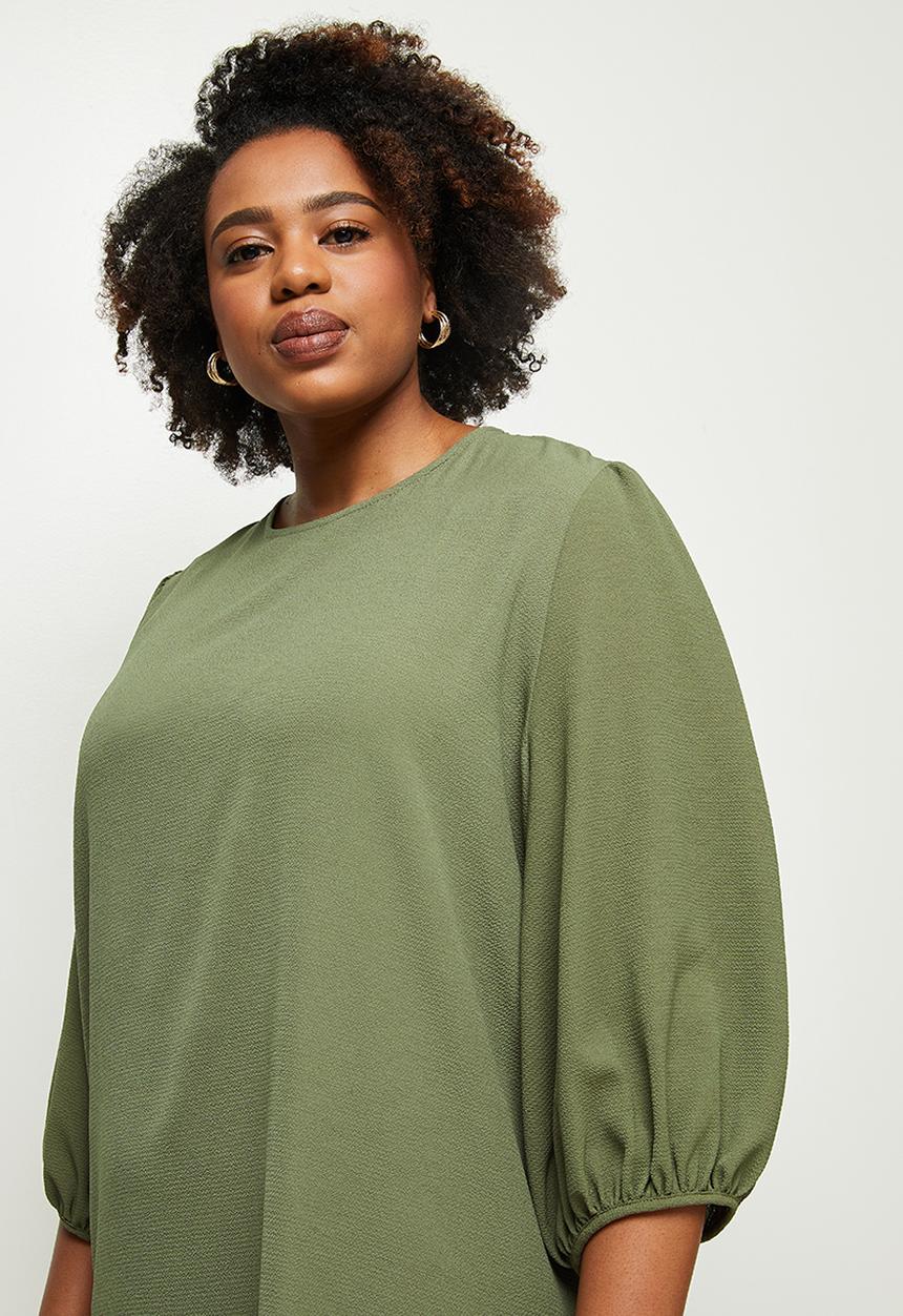 edit Plus - Below sleeve shift dress - olive