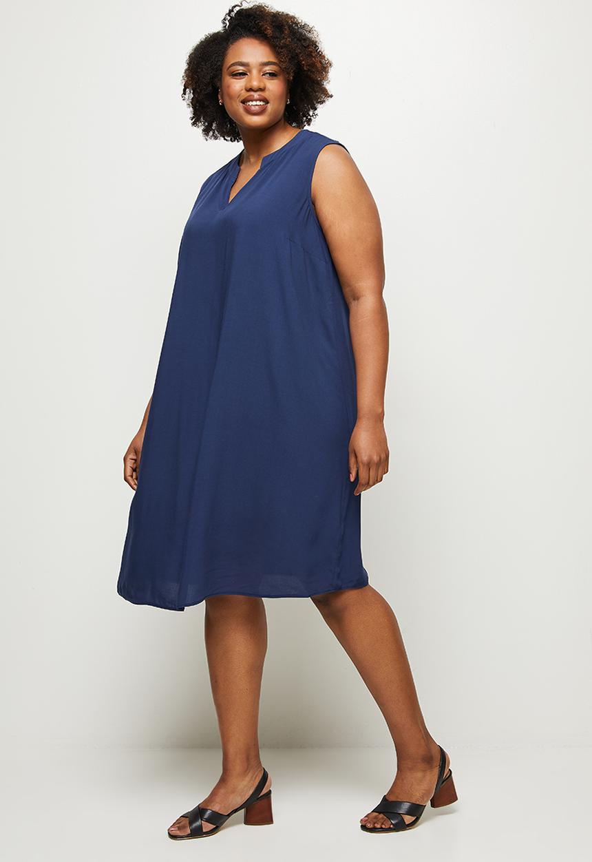 edit Plus - Short sleeve mandarin dress - navy