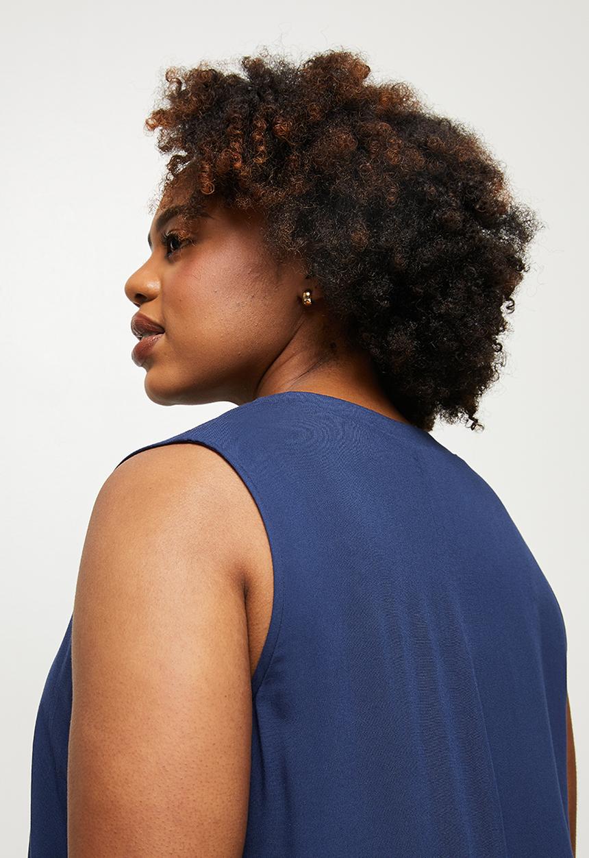 edit Plus - Short sleeve mandarin dress - navy
