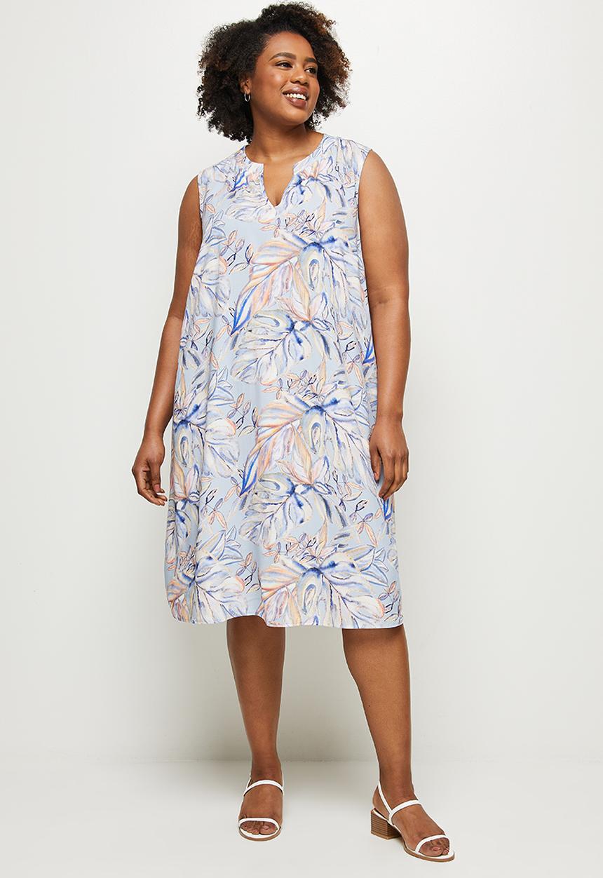 edit Plus - Short sleeve mandarin dress - blue