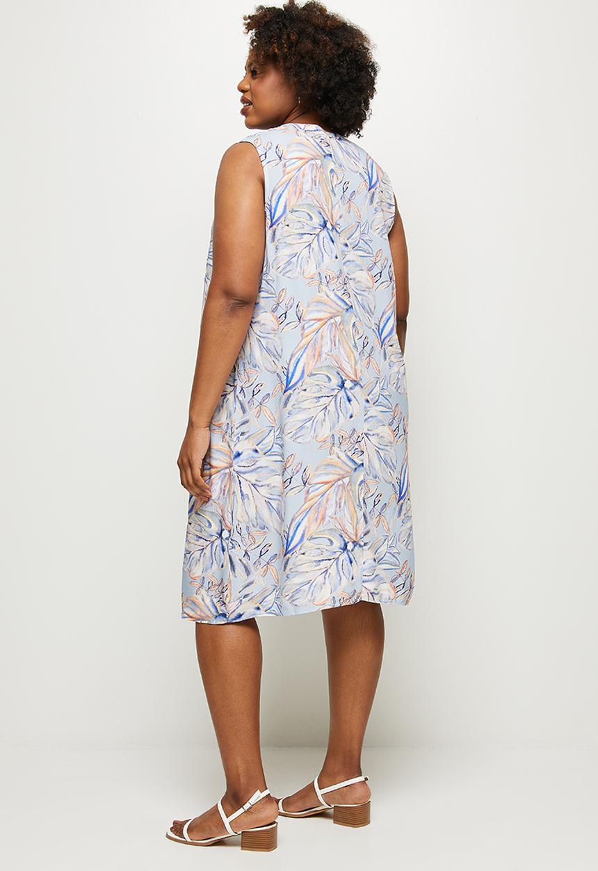 edit Plus - Short sleeve mandarin dress - blue