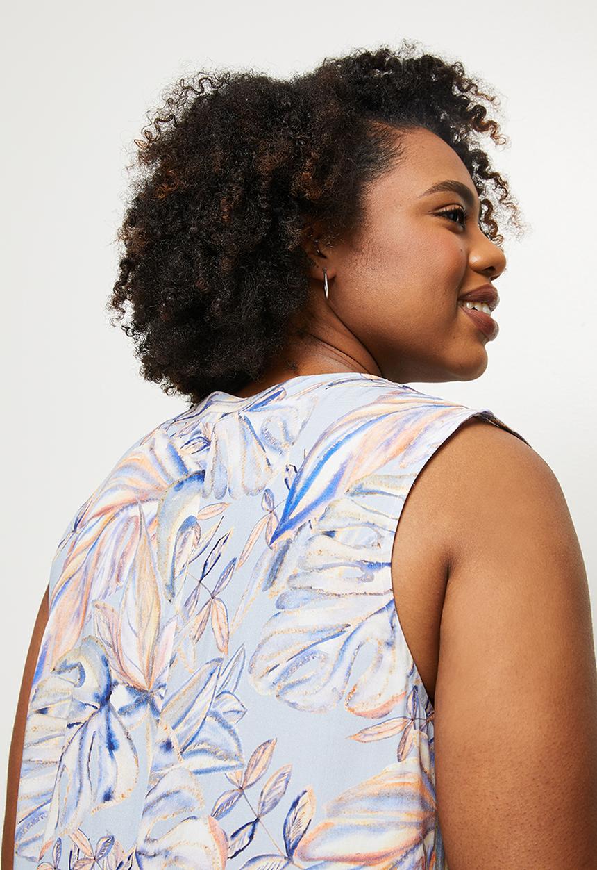 edit Plus - Short sleeve mandarin dress - blue