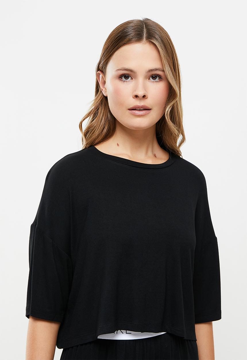 Blake - Knit tee & short set with branded elastic - black