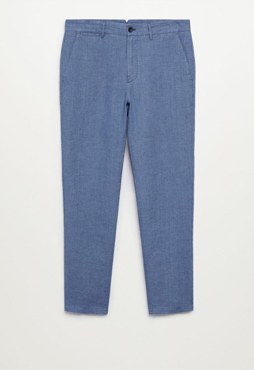 MANGO -  Slim-fit linen pant Oyster - light blue