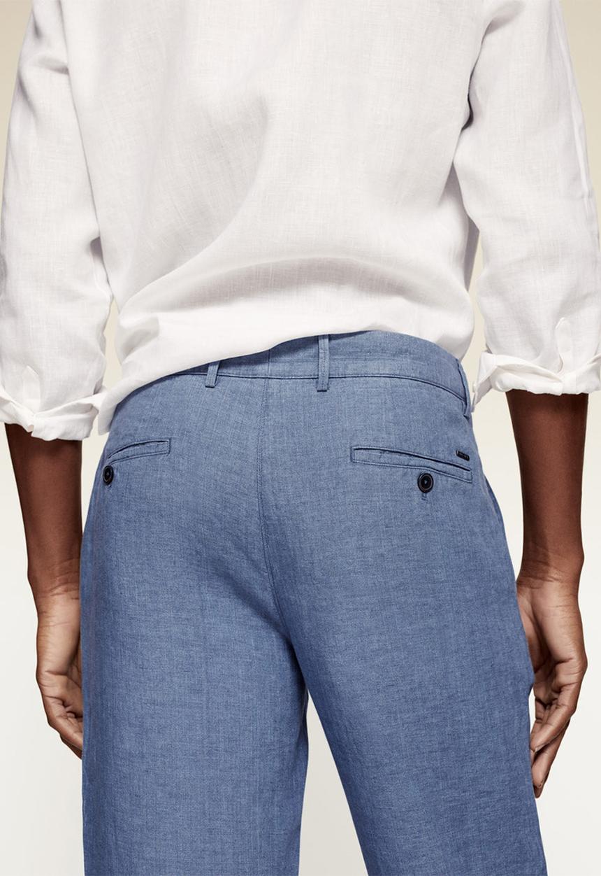 MANGO -  Slim-fit linen pant Oyster - light blue