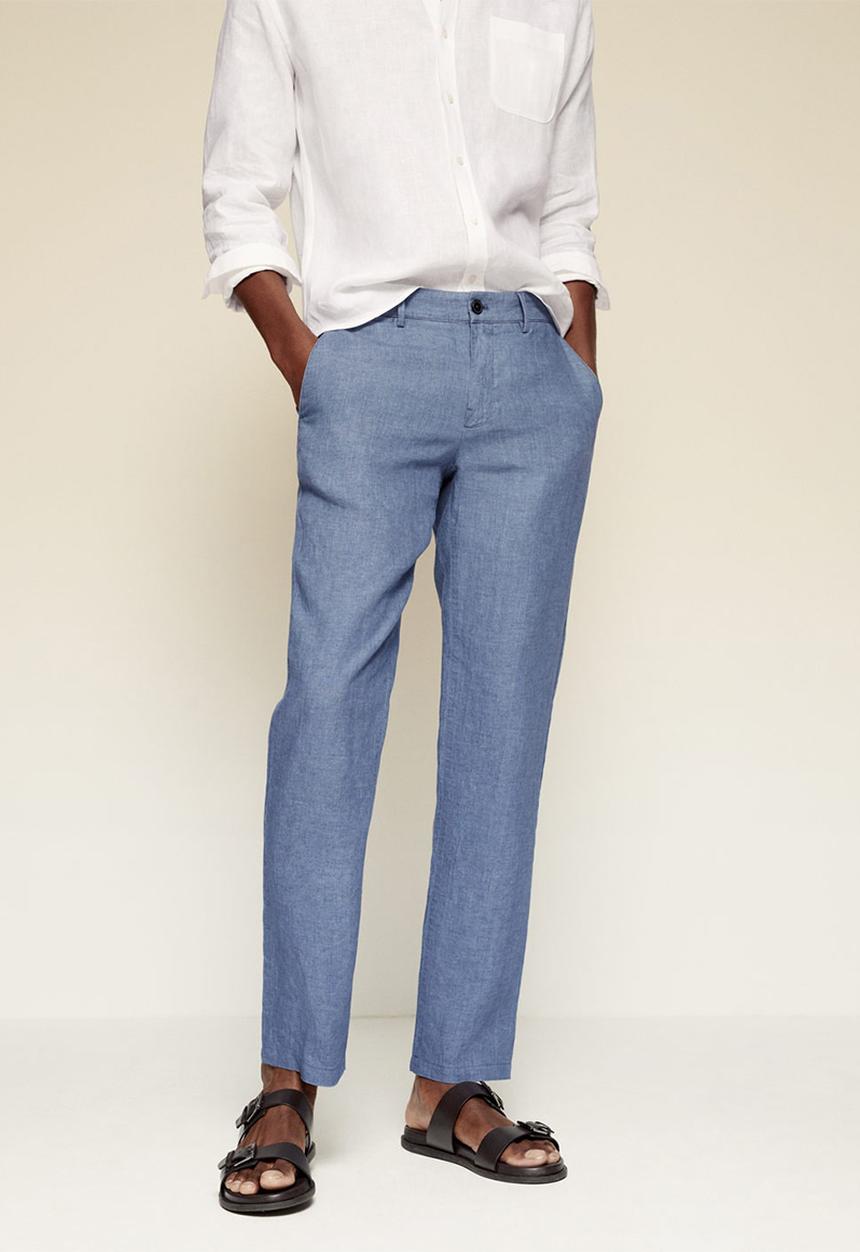 MANGO -  Slim-fit linen pant Oyster - light blue