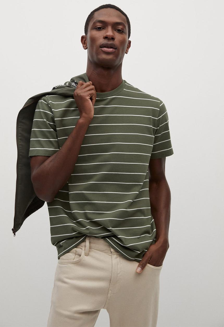 MANGO - T-shirt bestripe - beige