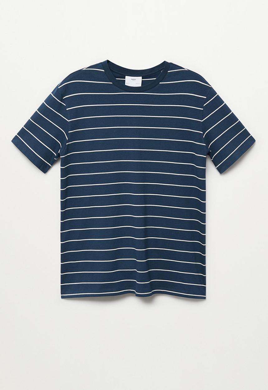 MANGO - T-shirt bestripe - navy