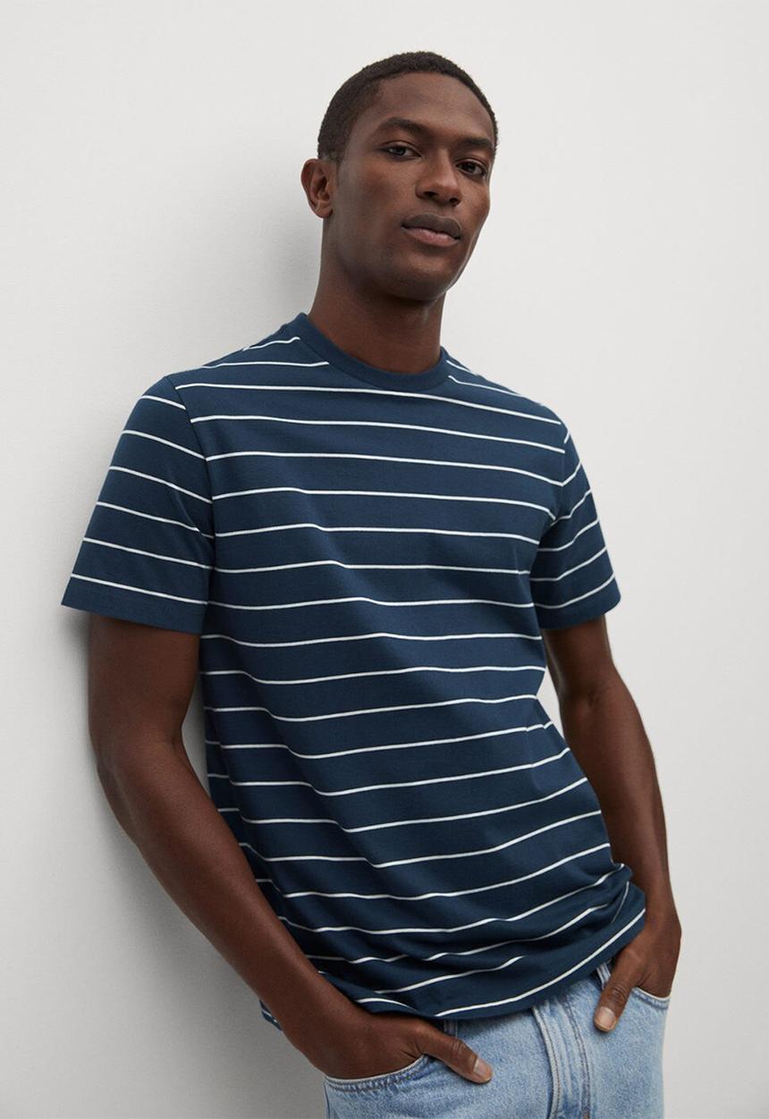 MANGO - T-shirt bestripe - navy