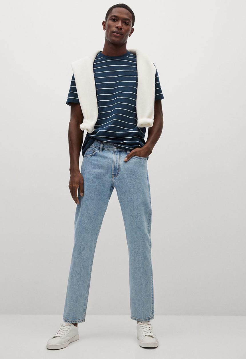MANGO - T-shirt bestripe - navy