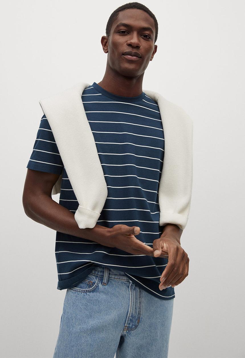 MANGO - T-shirt bestripe - navy