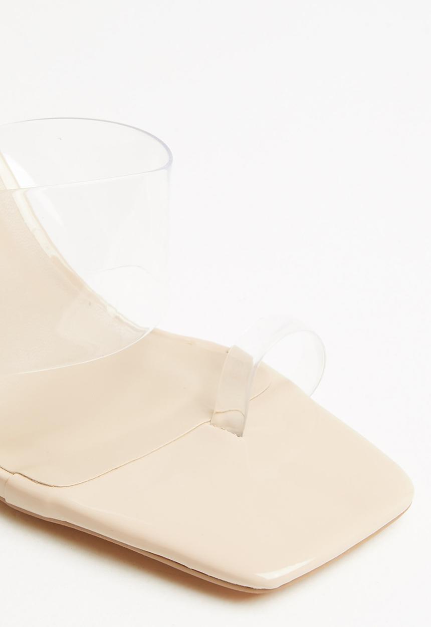Footwork - Bert toe post block heel mule - beige