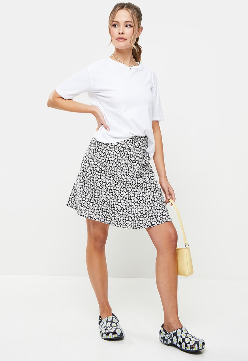Blake - Printed a-line mini skirt - white & black