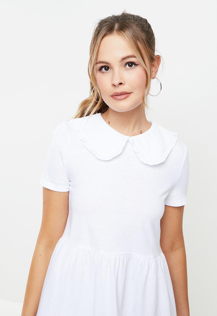 Blake - Peter pan collar babydoll mini dress - white