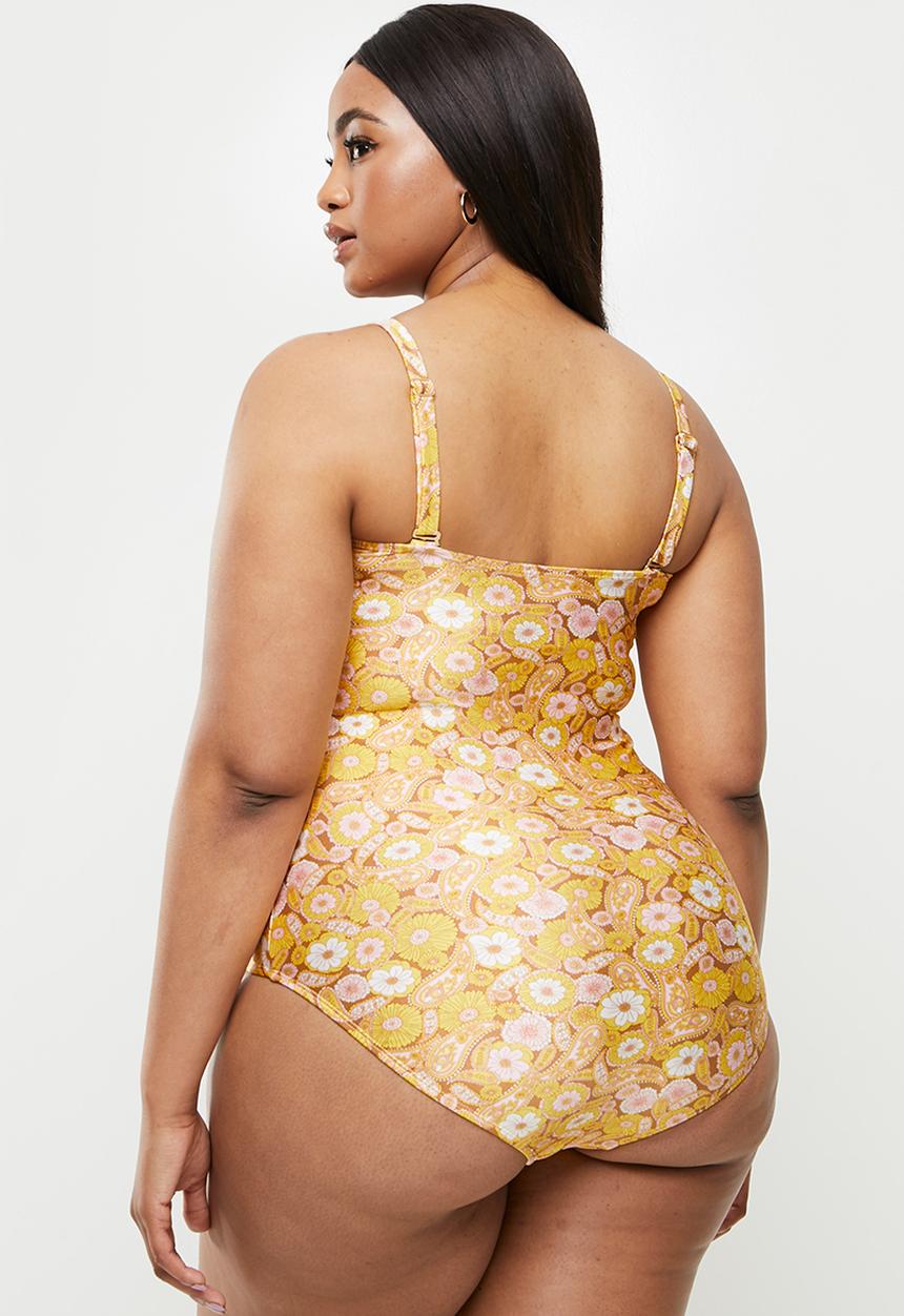 Cotton On - Curve swim strapless one piece - retro paisley yellow