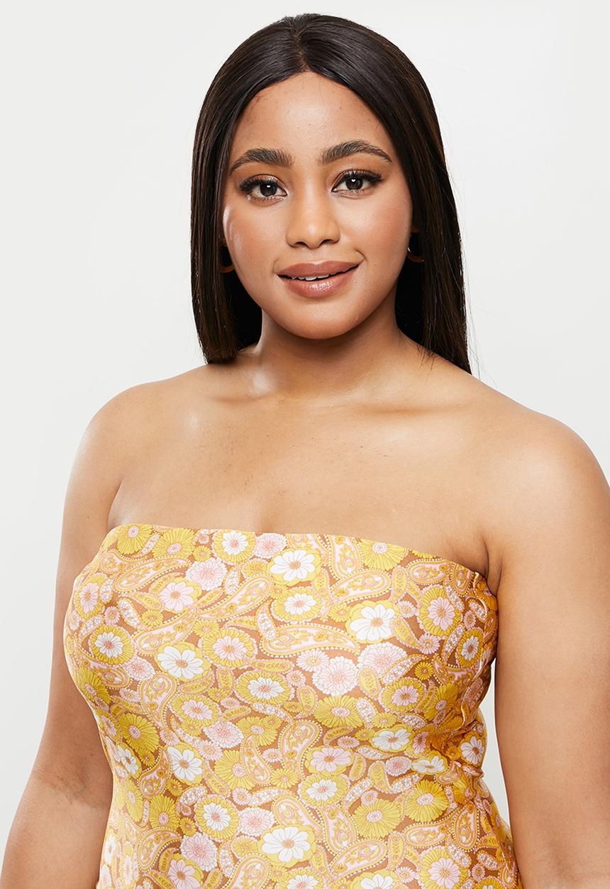 Cotton On - Curve swim strapless one piece - retro paisley yellow