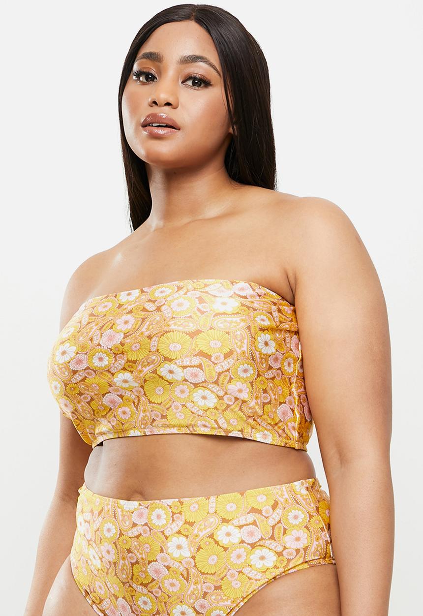 Cotton On - Curve bandeau bikini top - retro paisley yellow
