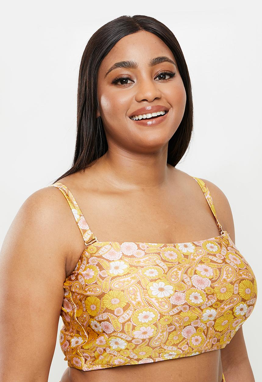 Cotton On - Curve bandeau bikini top - retro paisley yellow