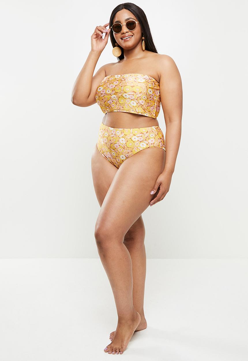 Cotton On - Curve high waisted full bikini bottom - retro paisley yellow shimmer