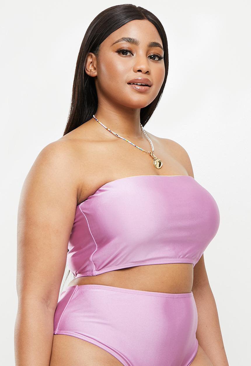Cotton On - Curve bandeau bikini top - malibu pink shimmer