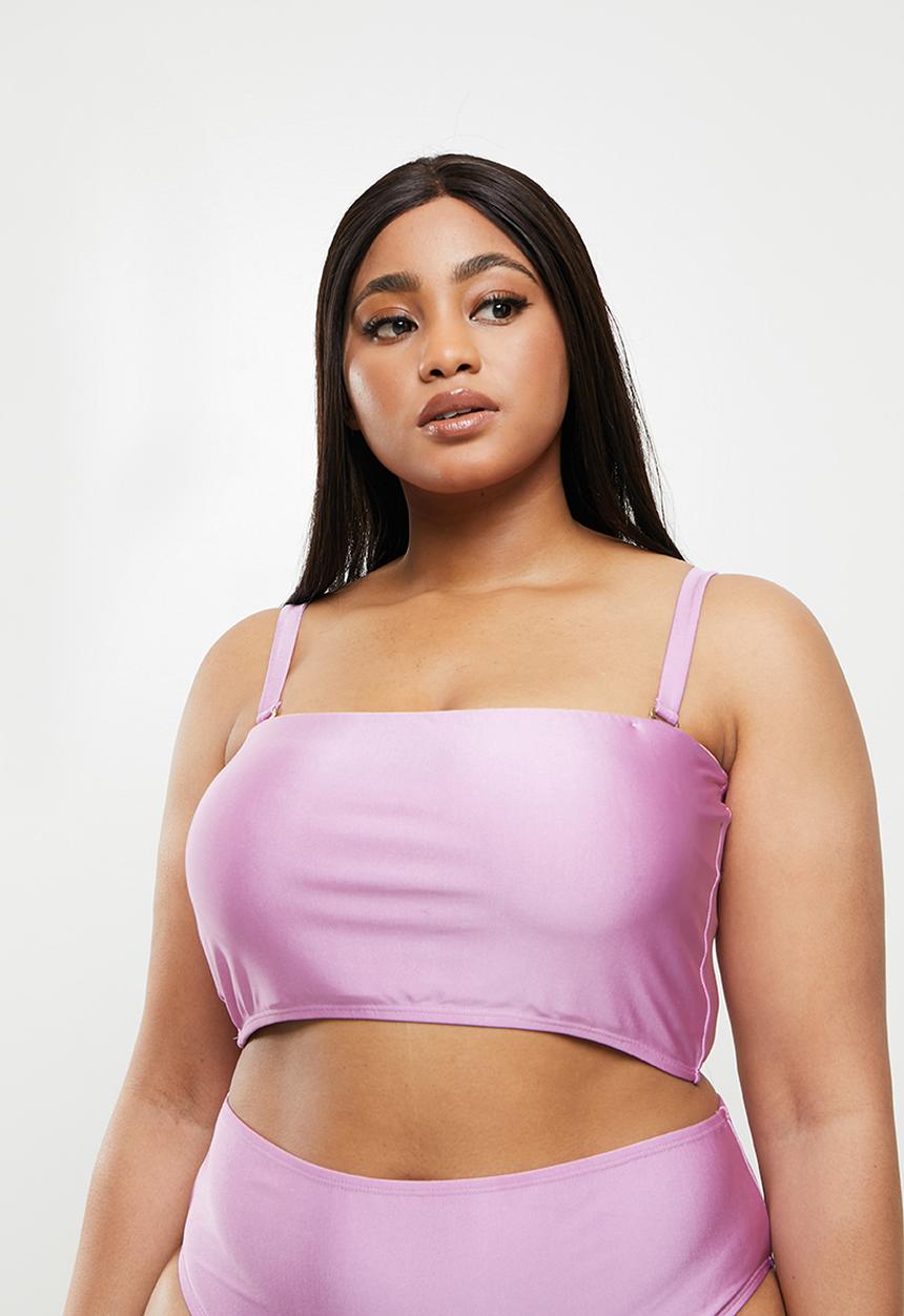 Cotton On - Curve bandeau bikini top - malibu pink shimmer