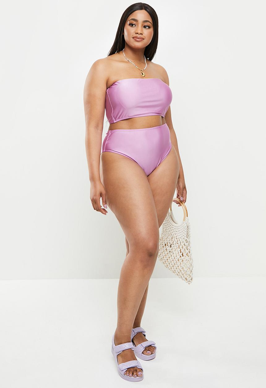 Cotton On - Curve bandeau bikini top - malibu pink shimmer