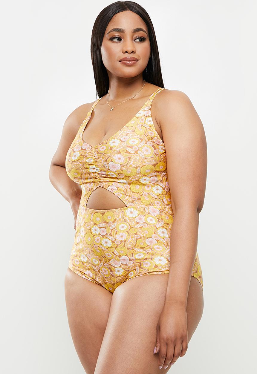 Cotton On - Curve rouched front one piece - retro paisley yellow
